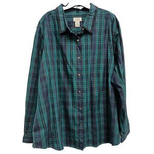 Vintage Classic Elements Womens Shirt Size 24/26 Green Plaid Embroidered Casual